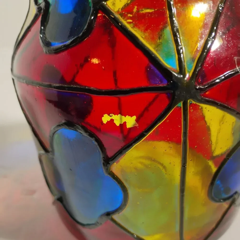Vintage Vidrio  Stained Glass Lidded Jar, 8